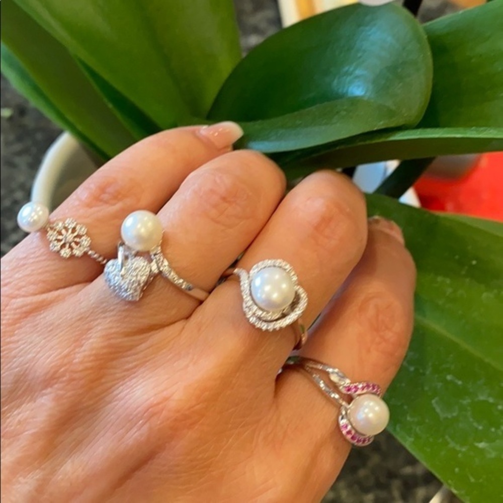 Sterling Silver CZ White Pearl Ring sz 6 7 8 9 10